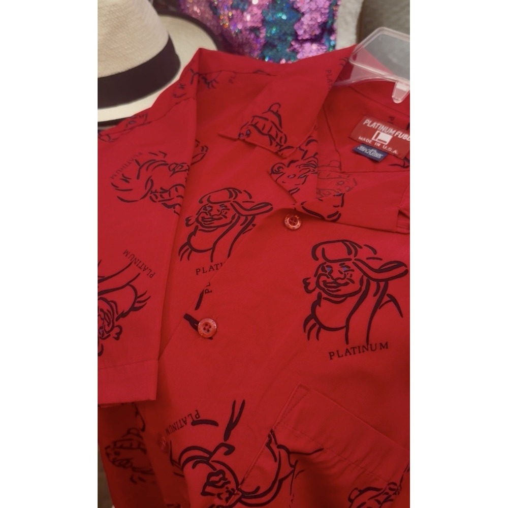 VTG Platinum Fubu Men's Red Fat Albert Button Shirt Short Sleeve -XL Pit 26.5/35